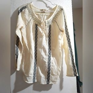 Embroidered Cream Colored Nine West Vintage America Jeans Long Sleeve Shirt